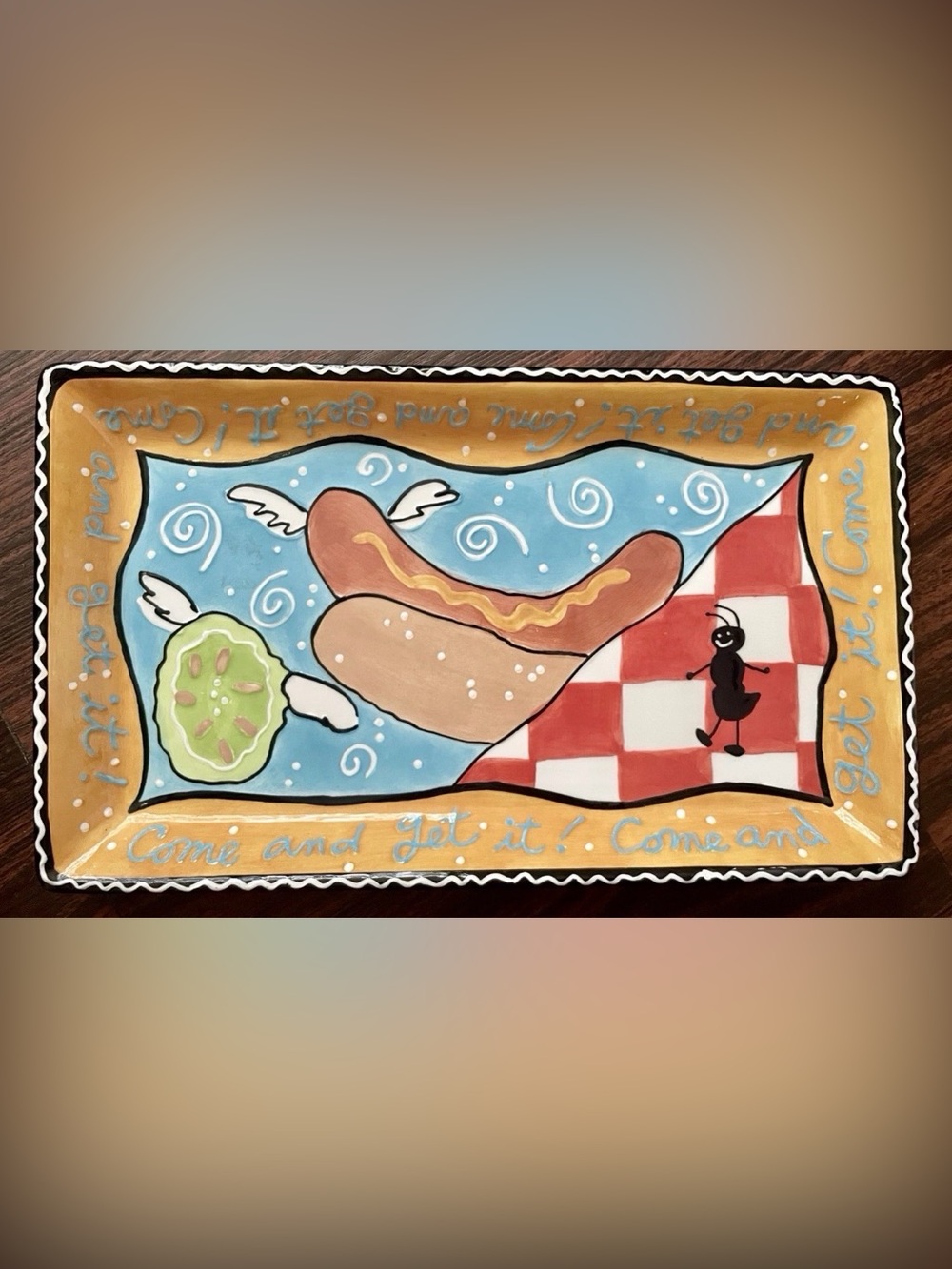Come And Get It Joanne Delomba Picnic Cookout Serving Tray Rectangular 16” X 9”